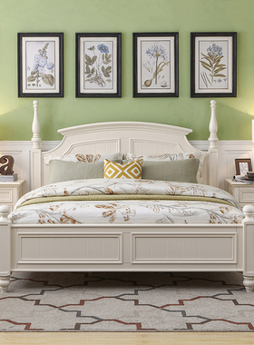 慕盛家具美式全实木床奶油白色轻奢现代简约主卧储物法式小户型