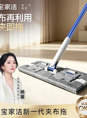 宝家洁夹布平板拖把家用一拖净干湿两用夹板式拖布夹抹布神器拖地