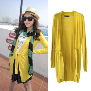 春季简洁时尚百搭穿搭长袖针织开衫无扣腰带款上衣毛衣外套女装