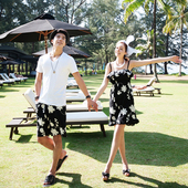 韩国韩版 夏季 海南三亚海边旅游度假棉麻绣花黑色荷叶边超短连衣裙