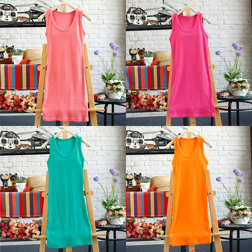 古着vintage复古穿搭螺纹棉修身休闲运动瑜伽健身中长款打底背心