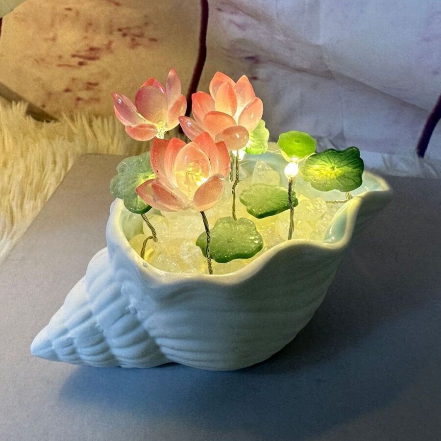 海螺琉璃荷花小夜灯莲花摆件女生图片
