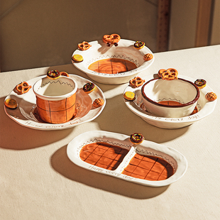 摩登主妇釉下彩一人食餐具可爱饭碗盘子分格早餐盘漂亮的酸奶碗具