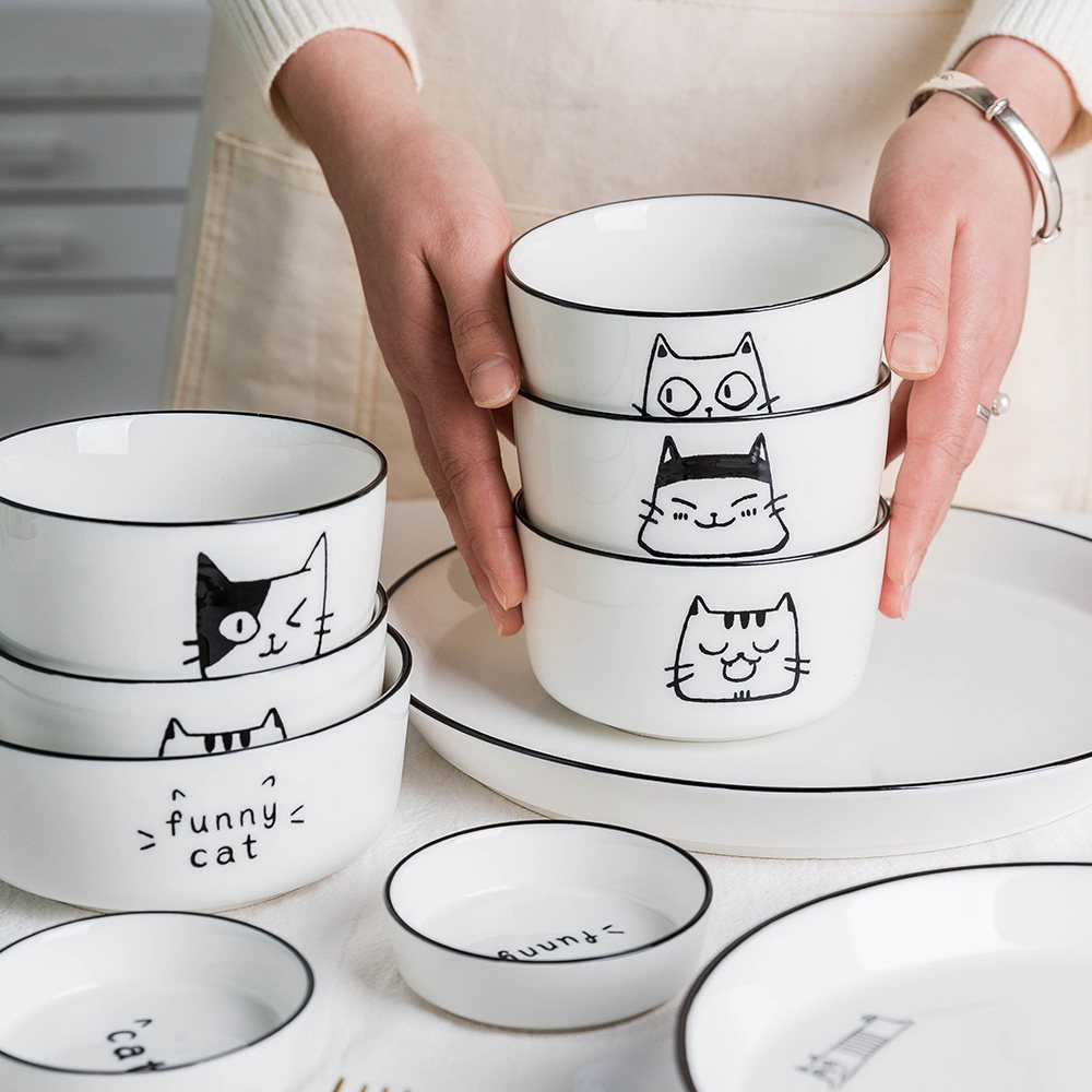 Modern housewife cat story underglaze color rice bowl