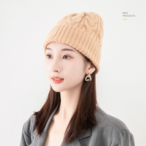 毛线帽针织帽女麻花纹纯羊毛秋冬