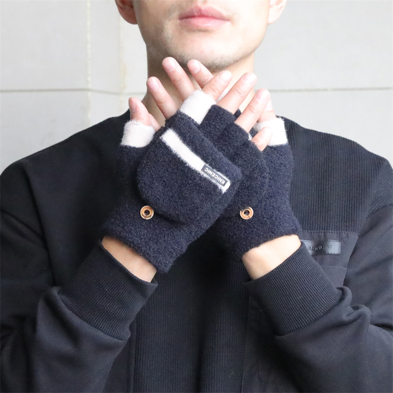 手套男冬天半指情侣学生写字露指韩版秋冬季针织毛线翻盖骑行保暖