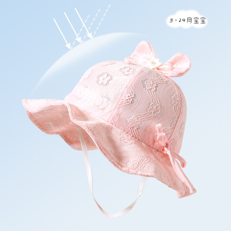 婴儿帽子春夏薄款防晒女宝宝遮阳渔夫帽小月龄盆帽薄款夏季太阳帽
