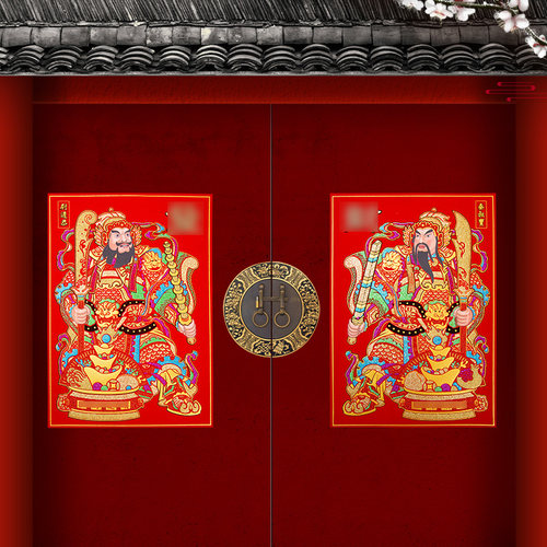 灵机麦玲玲秦叔宝尉迟恭门神贴绒布入户门过年门神防水贴纸守门