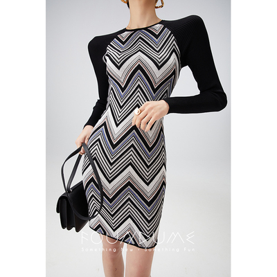 通勤百搭修身波浪纹图案