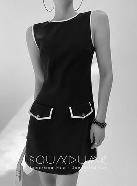 Foundume  撞色白边设计感立裁醋酸背心式无袖H版连衣裙