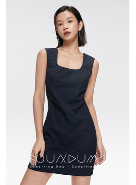 Foundume   U型领超短精纺超细羊毛无袖收腰显瘦修身连衣裙女