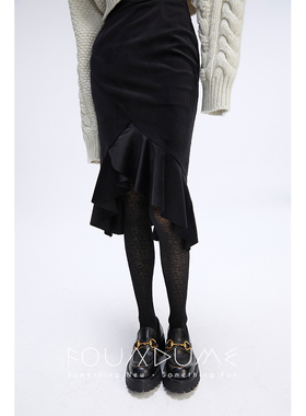 Foundume 经典延续|秋冬新款黑色流光雾面丝绒鱼尾半裙女