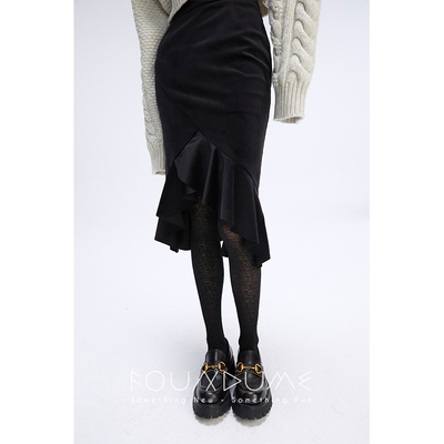 包臀裙丝绒鱼尾半裙不对称