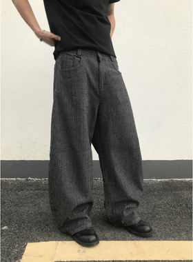 Kid The1One 美式复古宽松条纹高级感cleanfit水洗弯刀牛仔裤男女