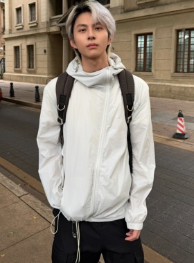 KidThe1One机能防晒服男夏季薄款连帽斜拉链户外防紫外线轻薄外套