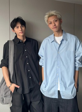 KidThe1One长袖日系春秋纯色不缩水常规衬衫休闲男士复古欧若风