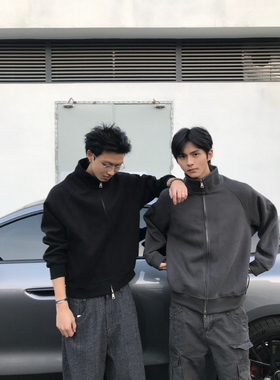 Kid The1One 美式复古宽松立领保暖开衫休闲运动卫衣外套男女秋冬