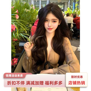 法式名媛风蝴蝶结V领长袖雪纺连衣裙女秋季收腰显瘦气质A字短裙子