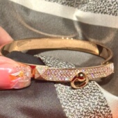 新款 古法玫瑰金半钻满钻手镯C凯莉朋克手环H手链小众设计女纯银