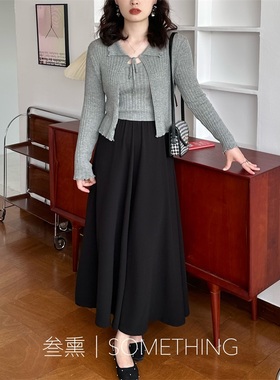 Something叁熏 秋冬纯色时尚百搭半身裙显瘦黑色复古