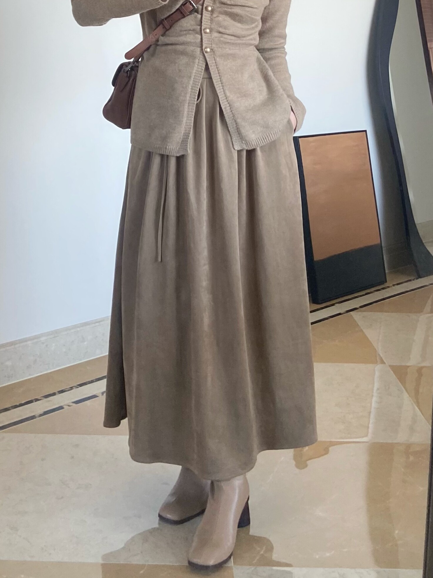 Something叁熏 温柔少女气质鹿皮绒半身裙修身显瘦复古中长款