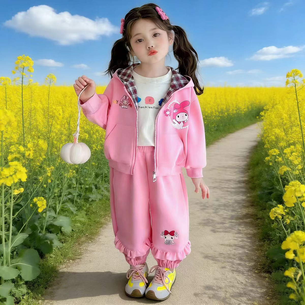 女童卡通春装套装2026春秋新款女孩连帽外套裤子两件套洋气时髦潮