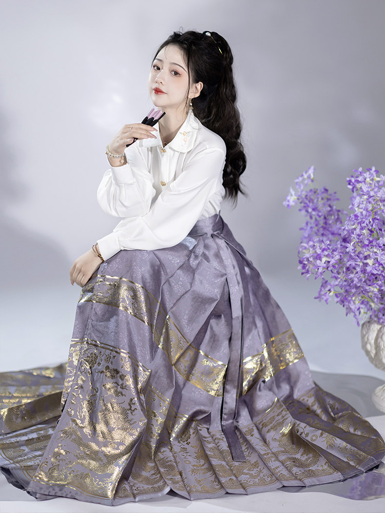 HANFU 여성 민족 스타일 말 얼굴 치마 정장 가을 겨울 새로운 중국 의상 2024 새로운 스타일 성인 일상복