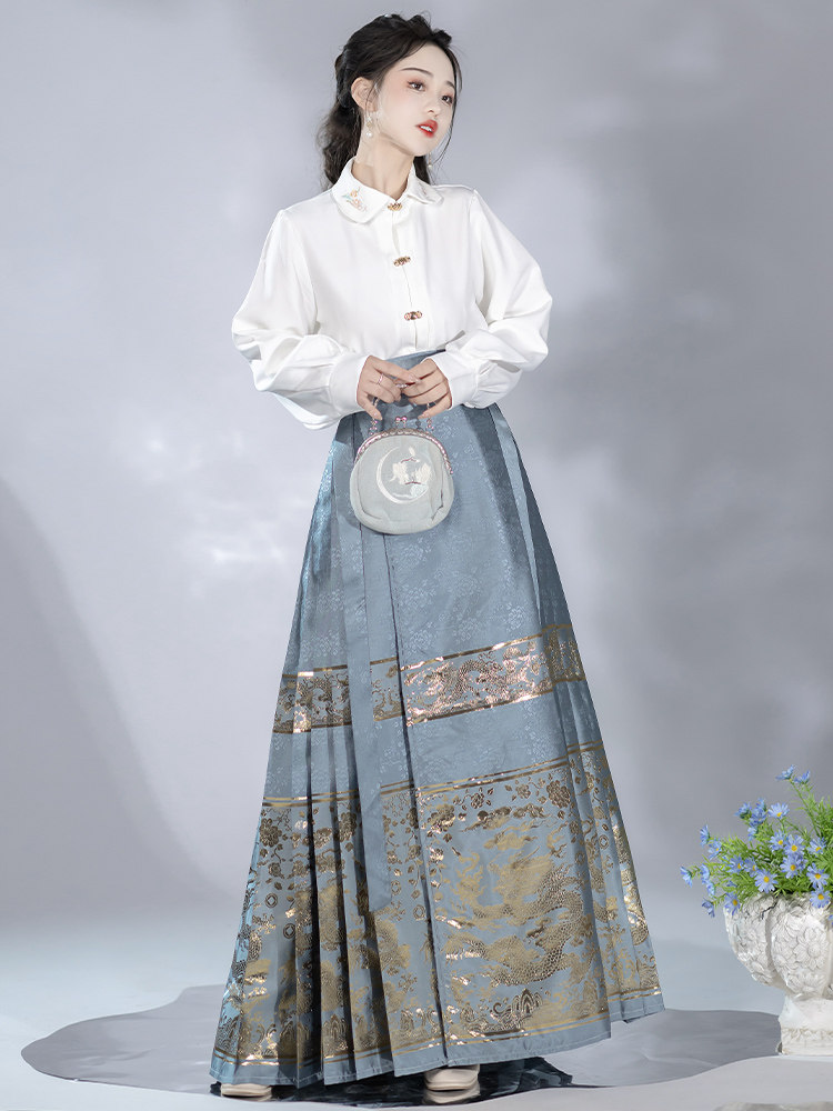 HANFU 여성 민족 스타일 말 얼굴 치마 정장 가을 겨울 새로운 중국 의상 2024 새로운 스타일 성인 일상복
