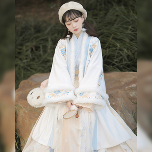 原创汉服女【邀月踏雪】加绒宋制长袄百褶裙交领套装小个子日常冬