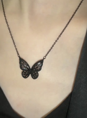 黑色锆石蝴蝶项链女潮