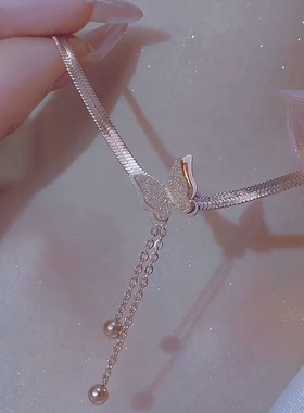 小众设计蝴蝶项链女钛钢锁