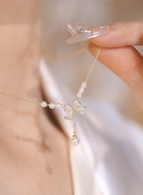 小众设计珍珠项链女蝴蝶结