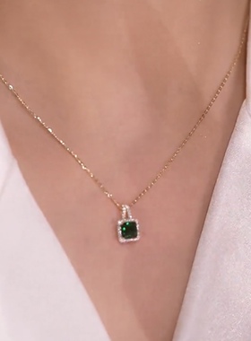 小众设计绿水晶项链女
