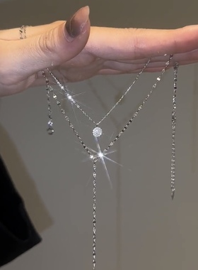 双层闪亮Y型流苏镶钻项链女