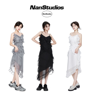 NanStudios原创暗�9�4�9�0�9�5吊带裙小众设计雪纺荷叶边连