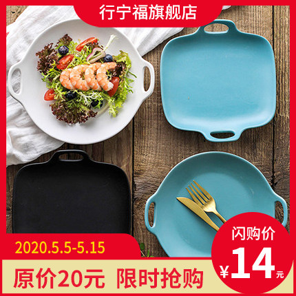Double ear baking tray rectangular plate creative ceramic plate