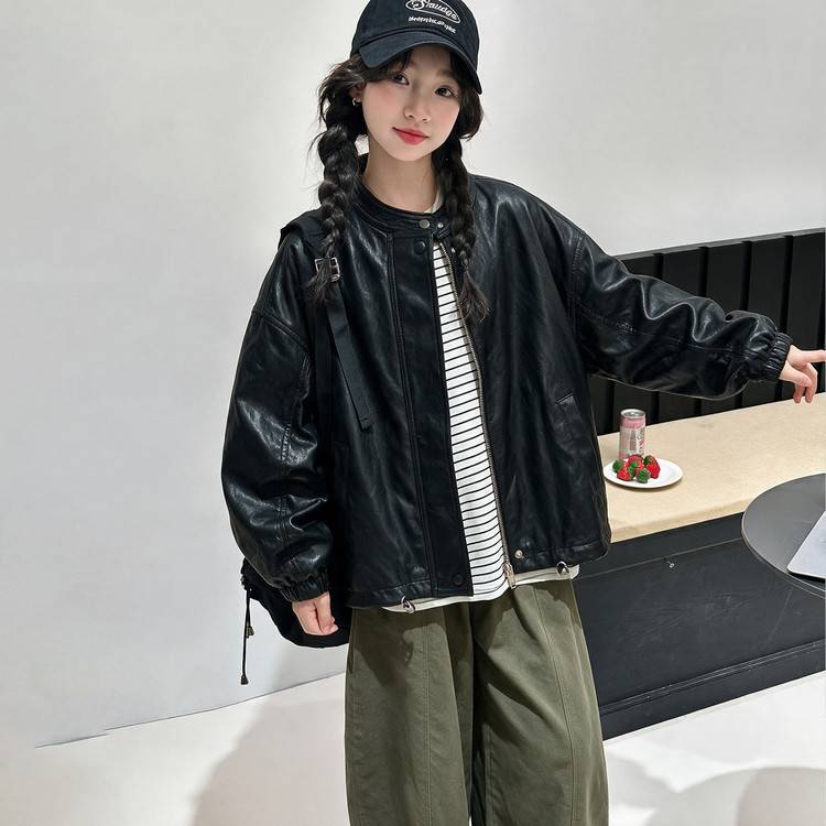 专柜品牌女童皮衣外套秋装2025新款儿童洋气时髦机车服大童女孩春