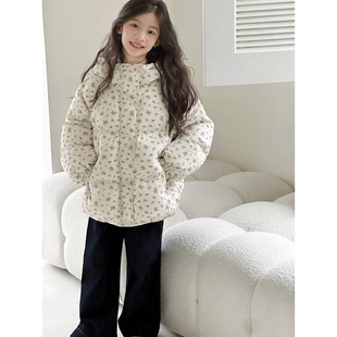 专柜品牌女童羽绒服冬季2025新款洋气小女孩碎花短款外套儿童冬装