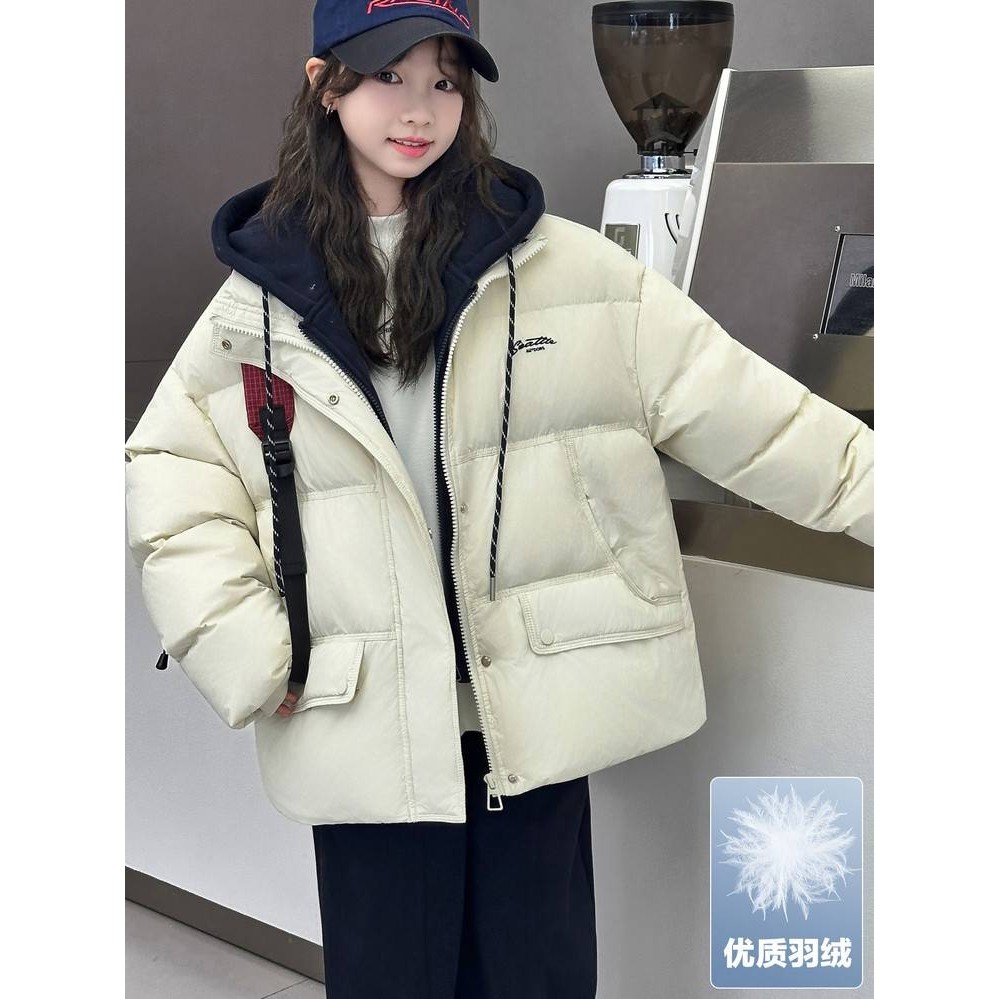 专柜品牌女大童羽绒服2025新款冬季儿童加厚90白鸭绒外套初中生假