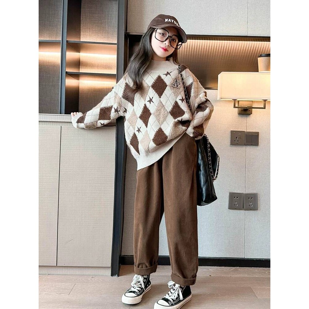 专柜品牌女童加绒毛衣冬季2025新款女孩加厚针织衫女大童初中生秋