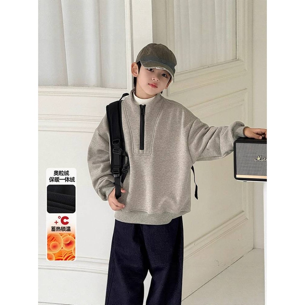 专柜品牌男童加绒卫衣2025秋冬款新款中大童宽松拉链外套休闲百搭