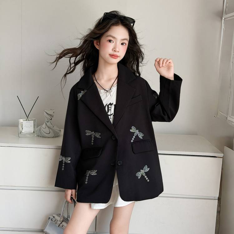 专柜品牌女童春秋薄款西服外套儿童韩版西装上衣中大童公主风洋气