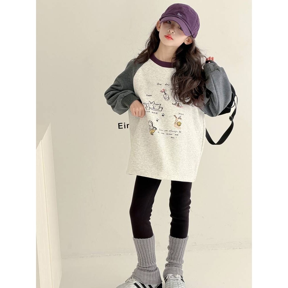 专柜品牌女童加绒卫衣2025新款秋冬装中大童洋气时髦初中生加厚内