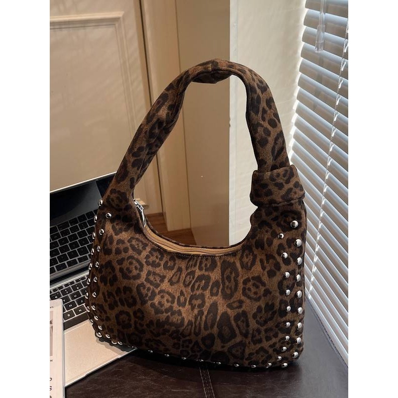 专柜品牌高级感豹纹铆钉大容量包包女2025新款潮时尚手提单肩包通,箱包皮具/热销女包/男包,腋下包,淘宝优惠券,粉丝福利购,淘宝优惠卷