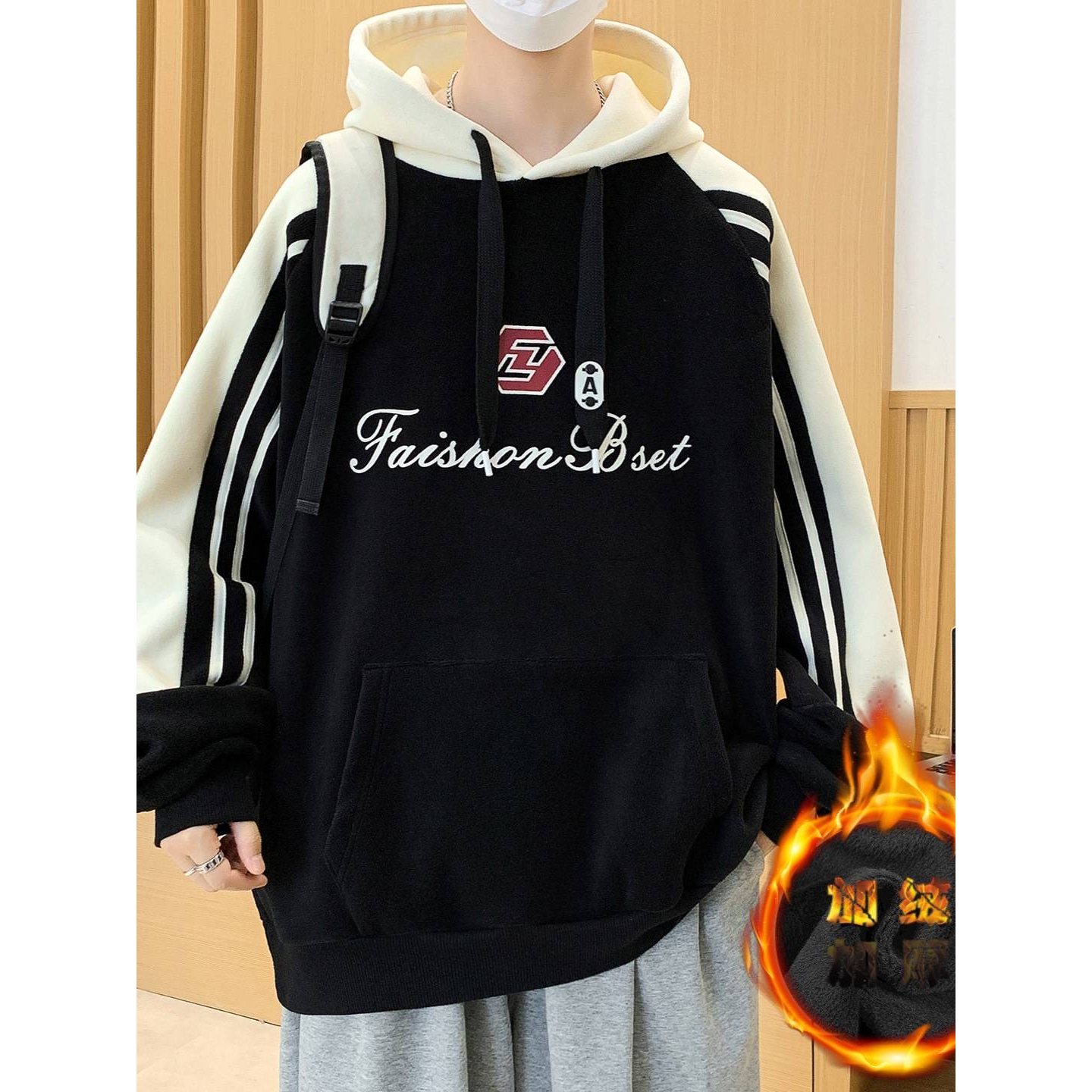 商场品牌男士加绒加厚连帽卫衣2025秋季新款男装青年时尚休闲简约