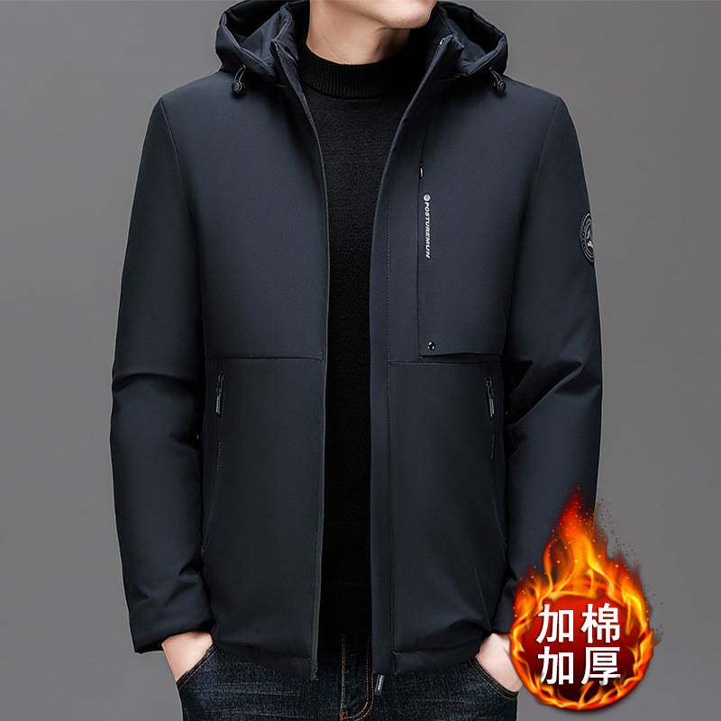 专柜品牌中老年秋冬季连帽加棉加厚棉衣爸爸保暖棉服外套男士休闲