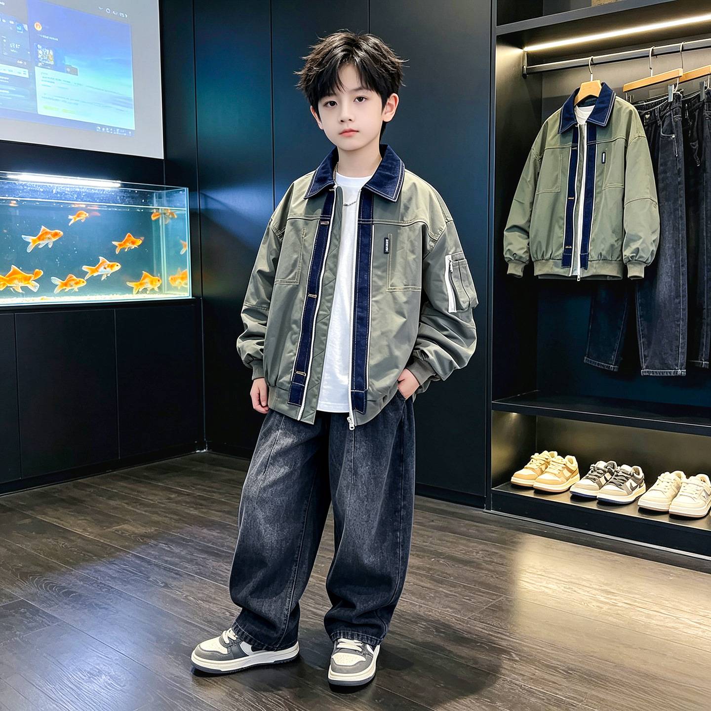 专柜品牌男童拼接外套春秋款2026新款儿童秋装夹克薄款中大童上衣