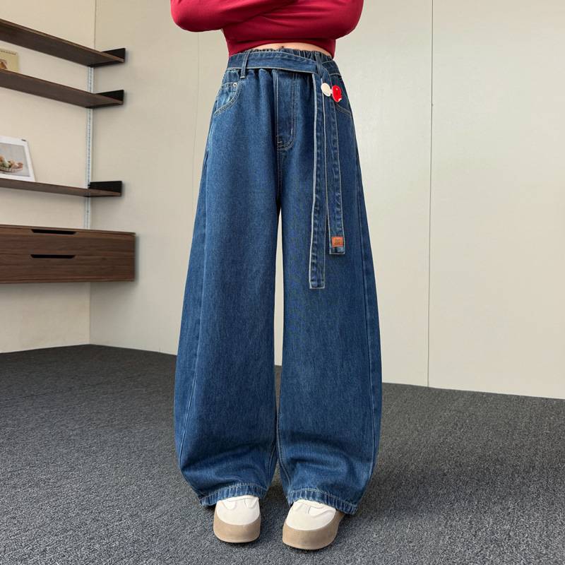 专柜品牌女童裤子秋装2026新款中大童洋气直筒阔腿裤春秋牛仔裤宽