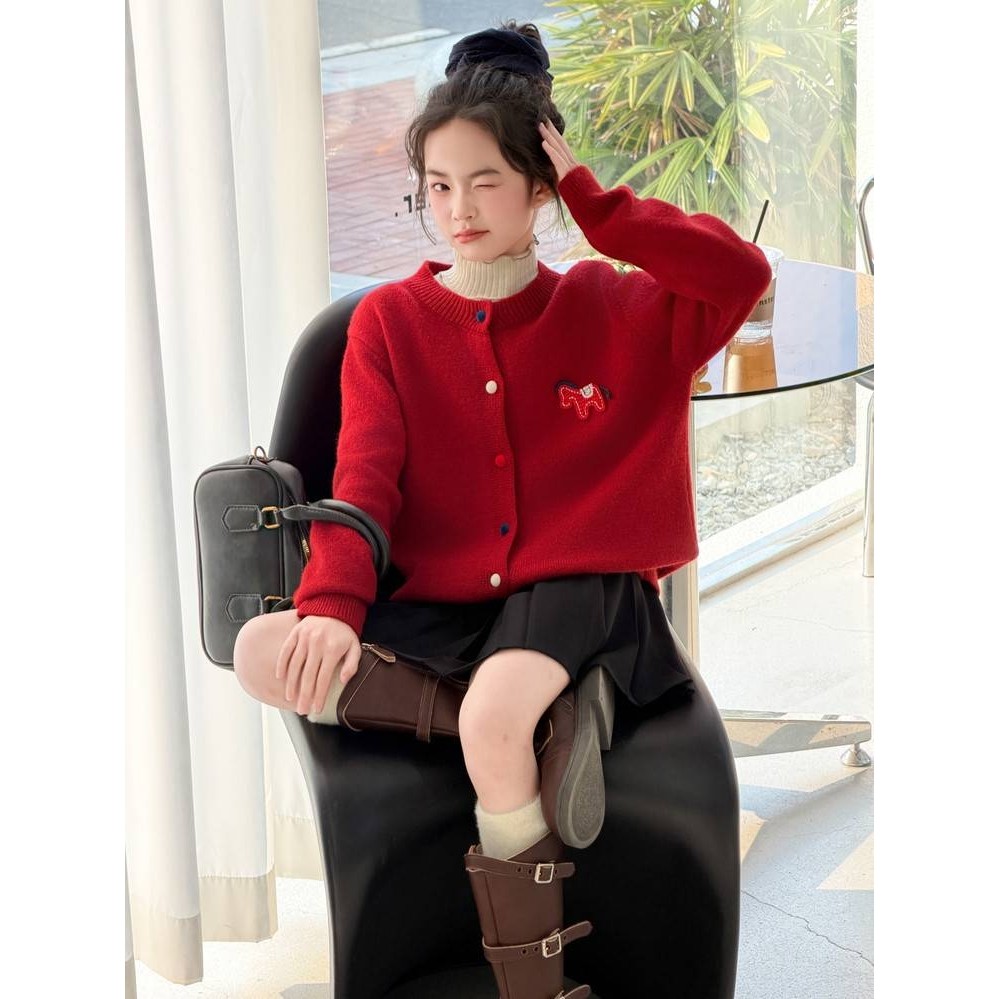 专柜品牌女童毛衣针织衫冬季2025新款中大童韩版洋气加厚小女孩开