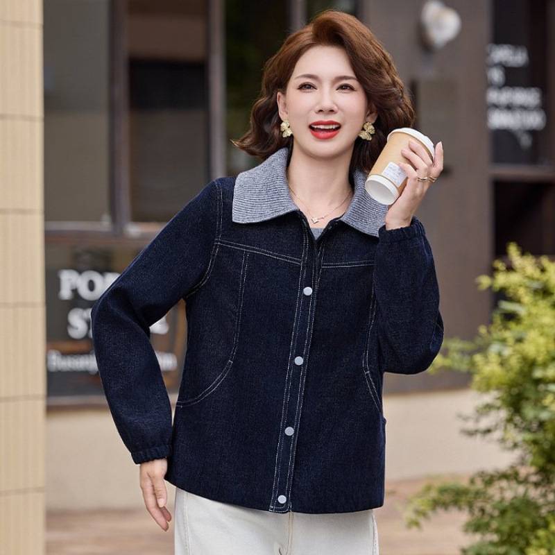 专柜品牌牛仔外套宽松休闲气质中老年妈妈夹克时尚减龄春秋新款中
